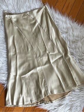 Vintage Donna Karan Black Label Silk Contrast Stitch Skirt – Ivory